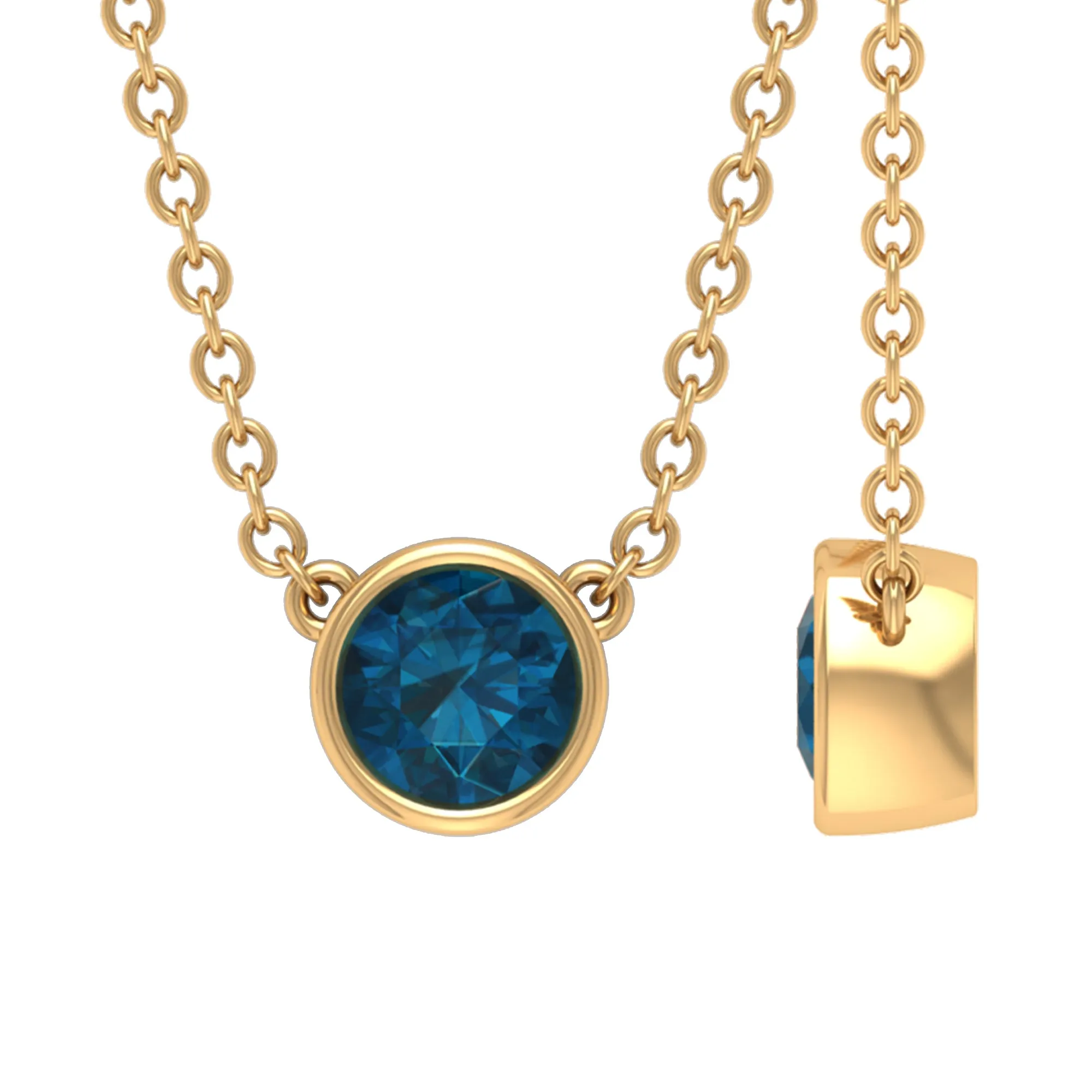 0.5 CT London Blue Topaz Solitaire Necklace in Bezel Setting