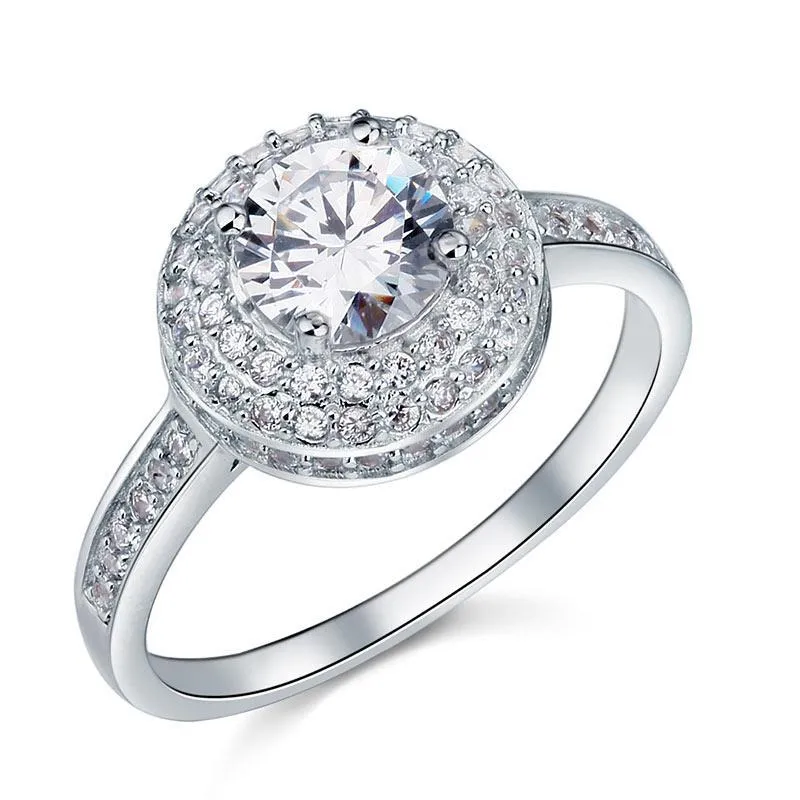 1 Carat Round Cut Created Zirconia Wedding Engagement Sterling 925 Silver Ring MJXFR8035