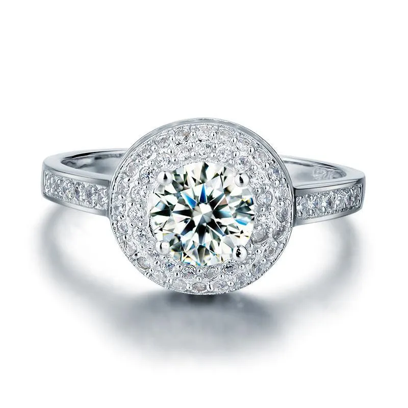 1 Carat Round Cut Created Zirconia Wedding Engagement Sterling 925 Silver Ring MJXFR8035