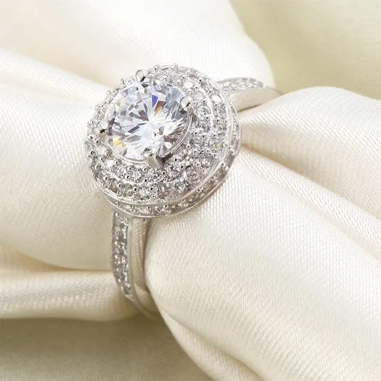 1 Carat Round Cut Created Zirconia Wedding Engagement Sterling 925 Silver Ring MJXFR8035