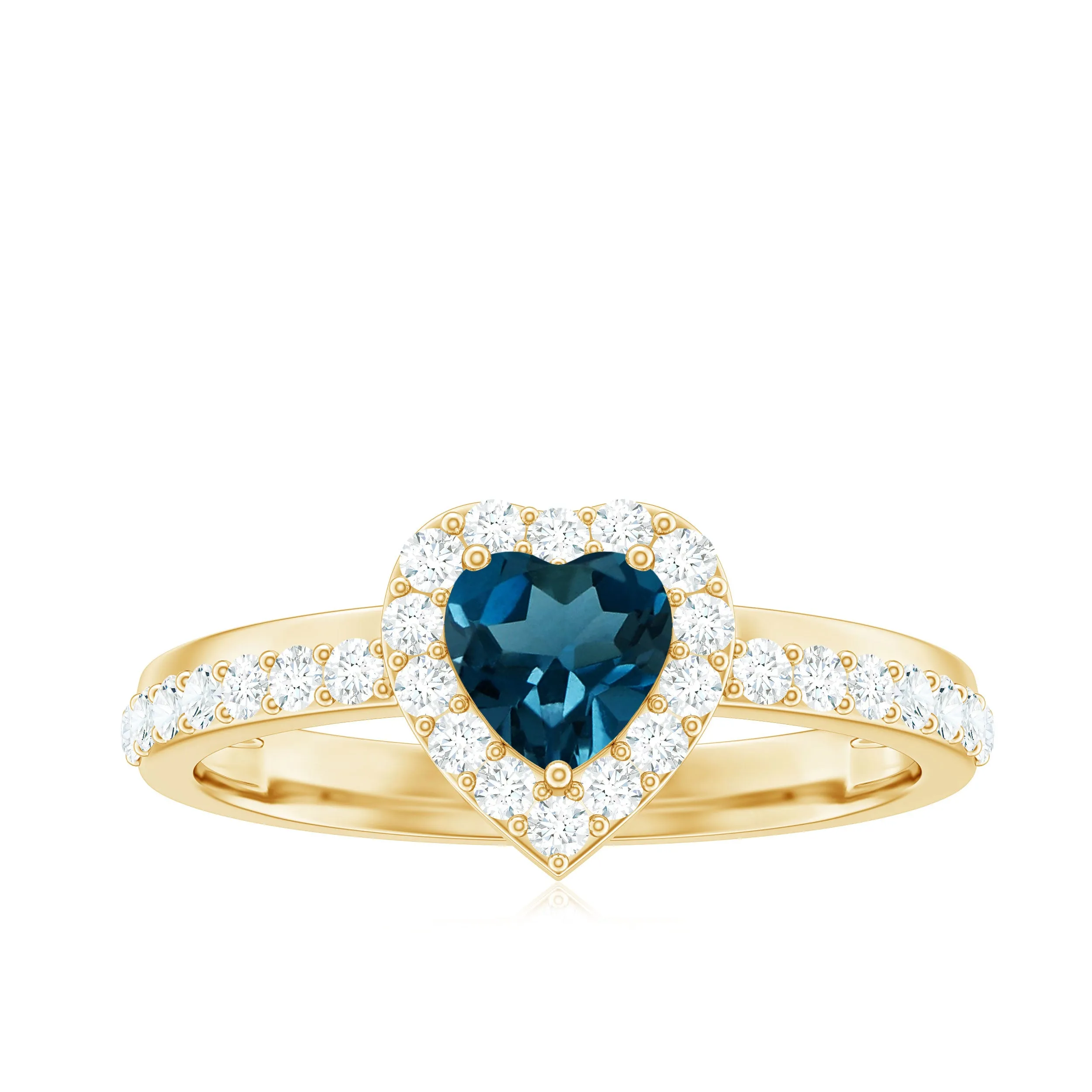 1 CT Heart Shape London Blue Topaz Promise Ring with Diamond Halo