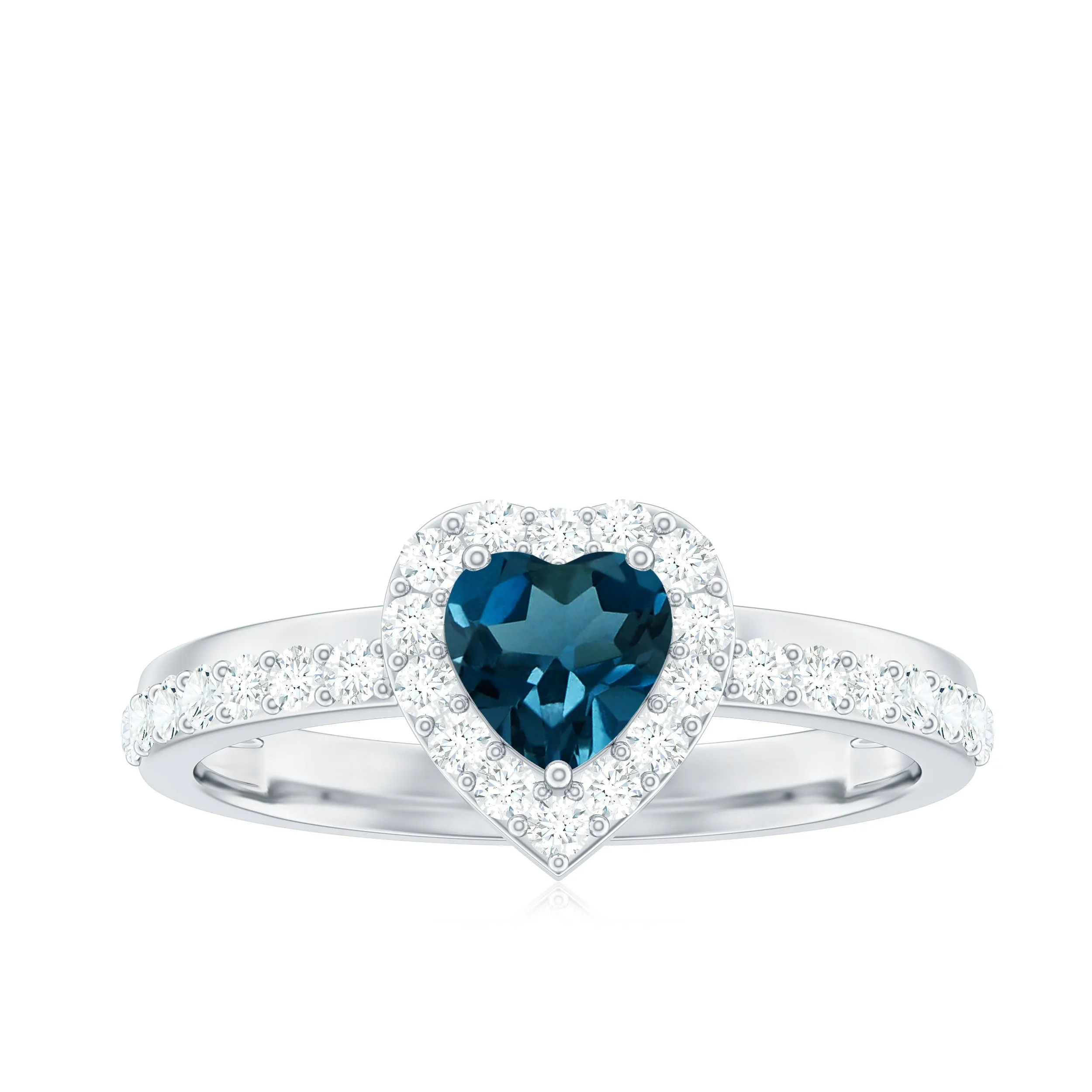 1 CT Heart Shape London Blue Topaz Promise Ring with Diamond Halo