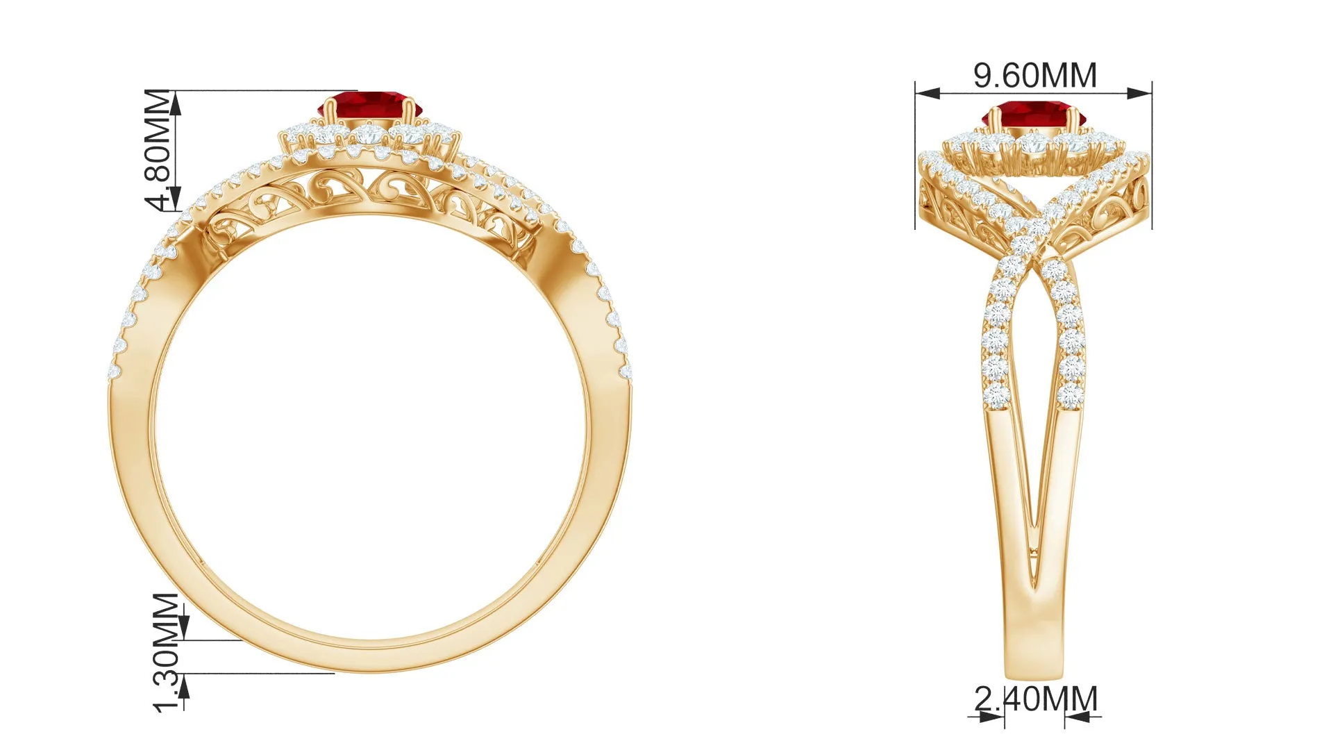1 CT Lab-Created Ruby and Diamond Crossover Engagement Ring