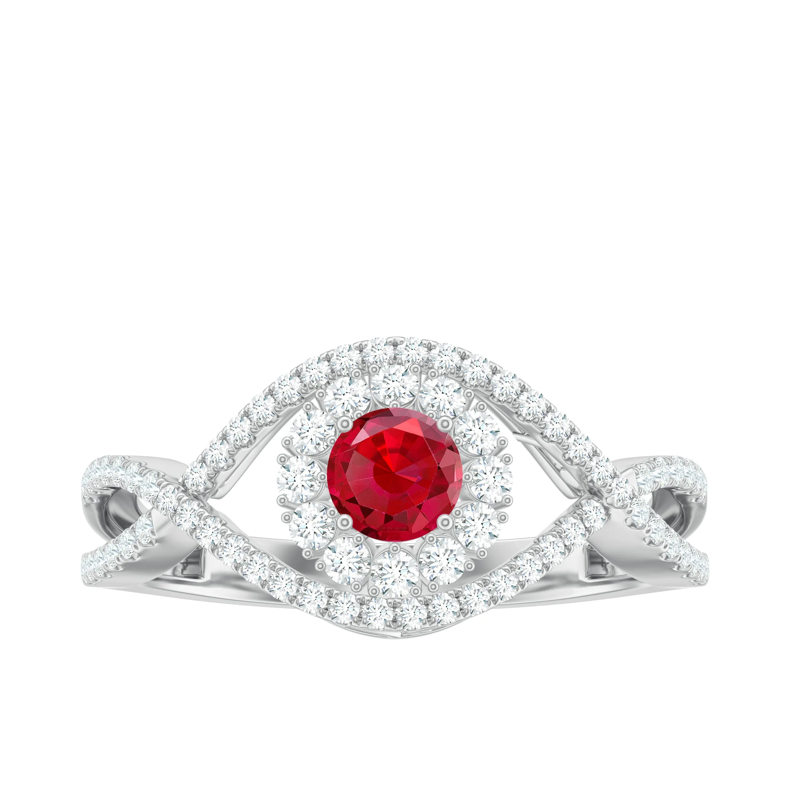 1 CT Lab-Created Ruby and Diamond Crossover Engagement Ring