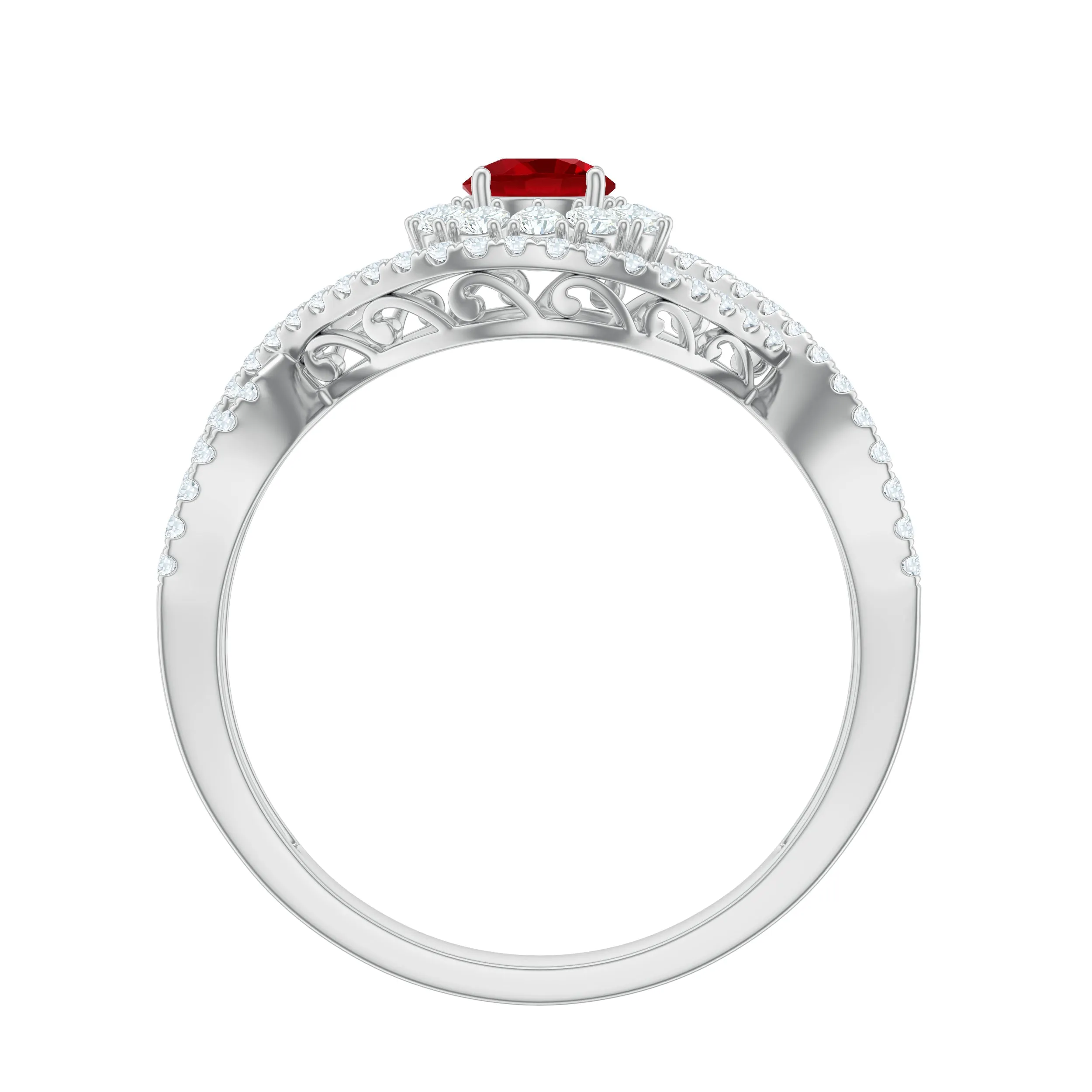 1 CT Lab-Created Ruby and Diamond Crossover Engagement Ring