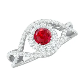 1 CT Lab-Created Ruby and Diamond Crossover Engagement Ring