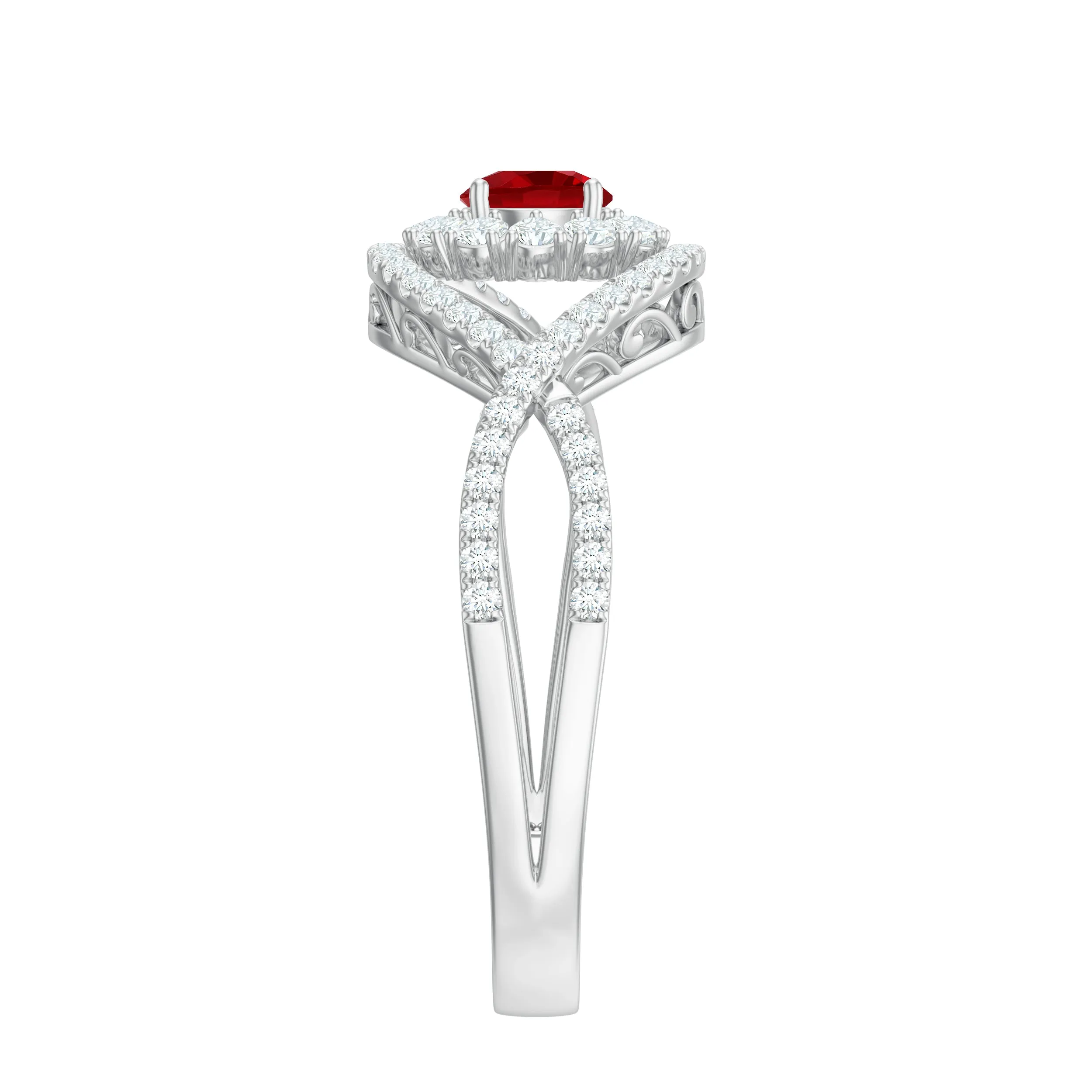 1 CT Lab-Created Ruby and Diamond Crossover Engagement Ring