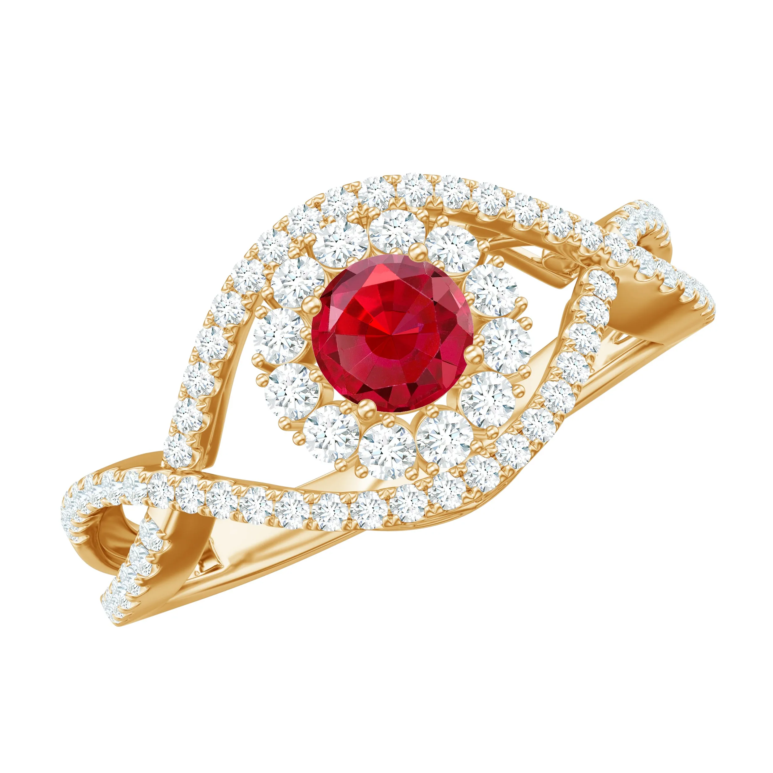 1 CT Lab-Created Ruby and Diamond Crossover Engagement Ring