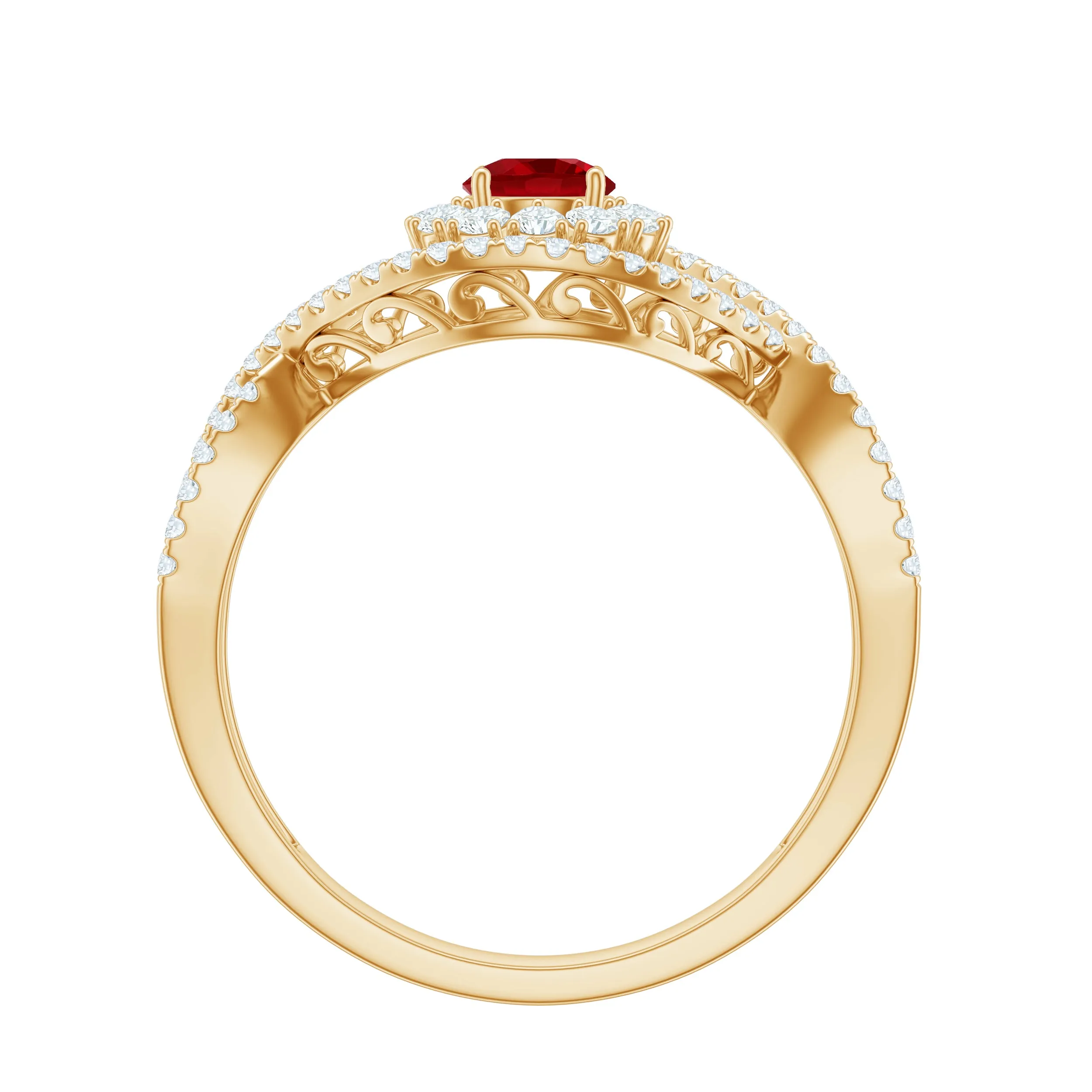 1 CT Lab-Created Ruby and Diamond Crossover Engagement Ring