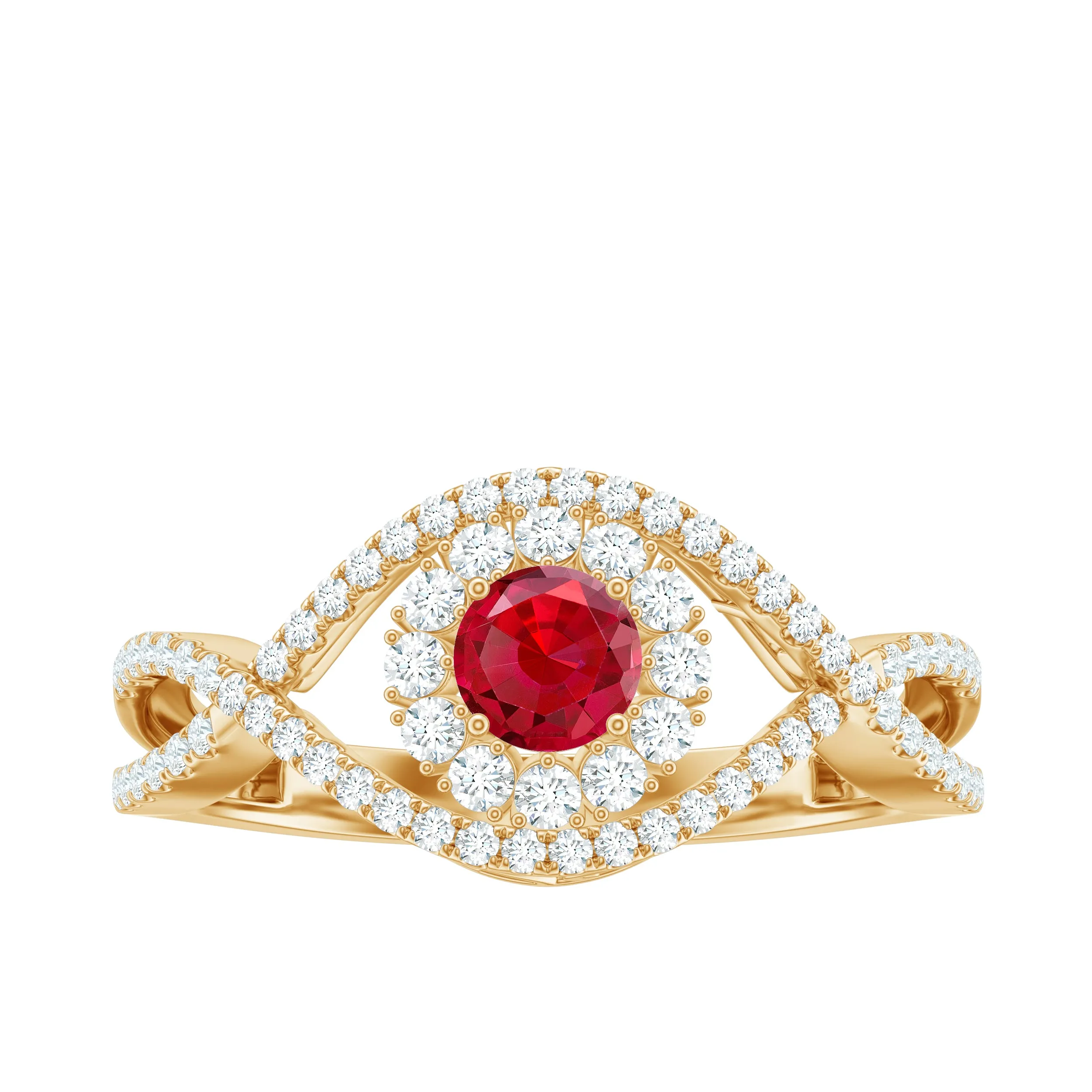 1 CT Lab-Created Ruby and Diamond Crossover Engagement Ring