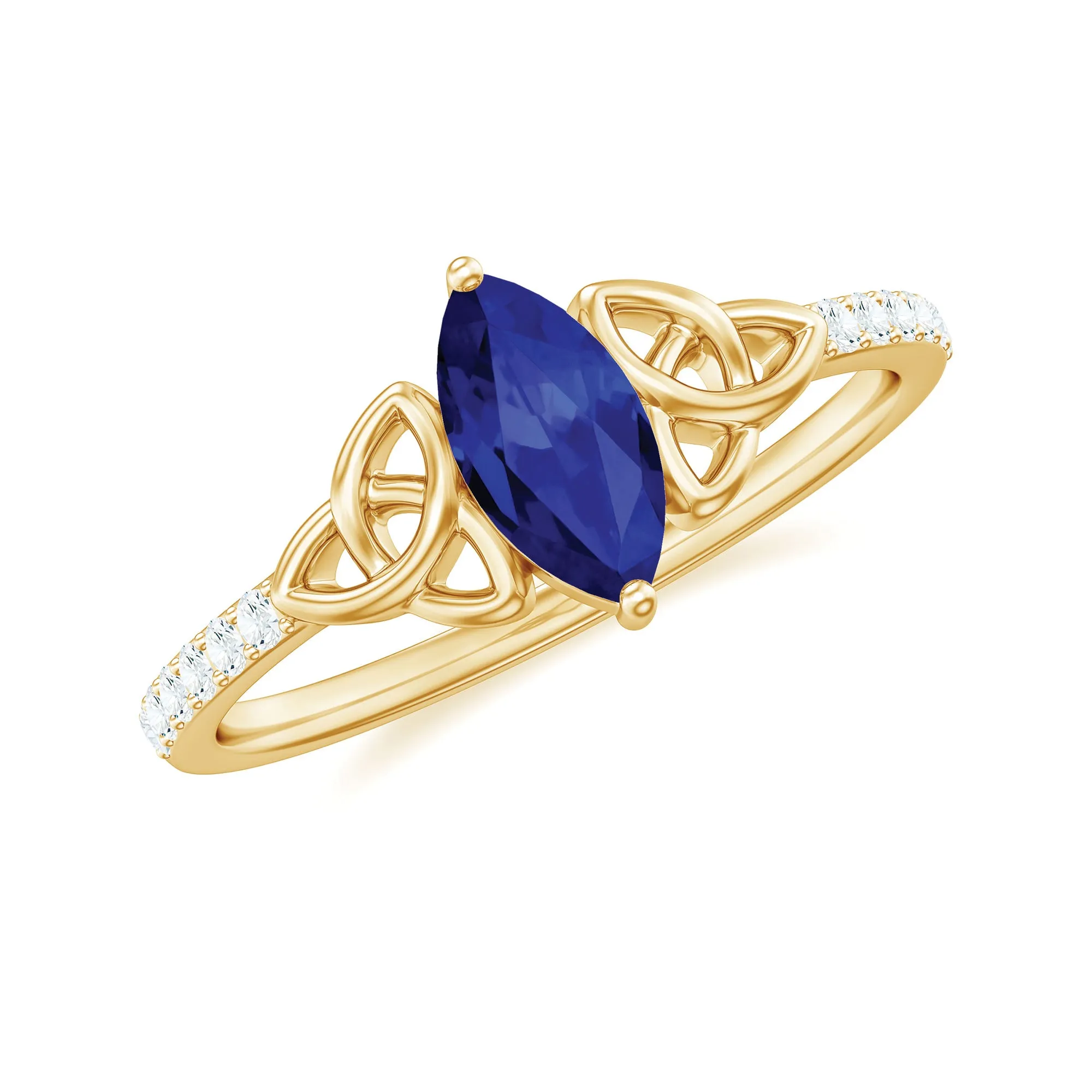 1 CT Marquise Created Blue Sapphire Solitaire Celtic Knot Ring with Diamond