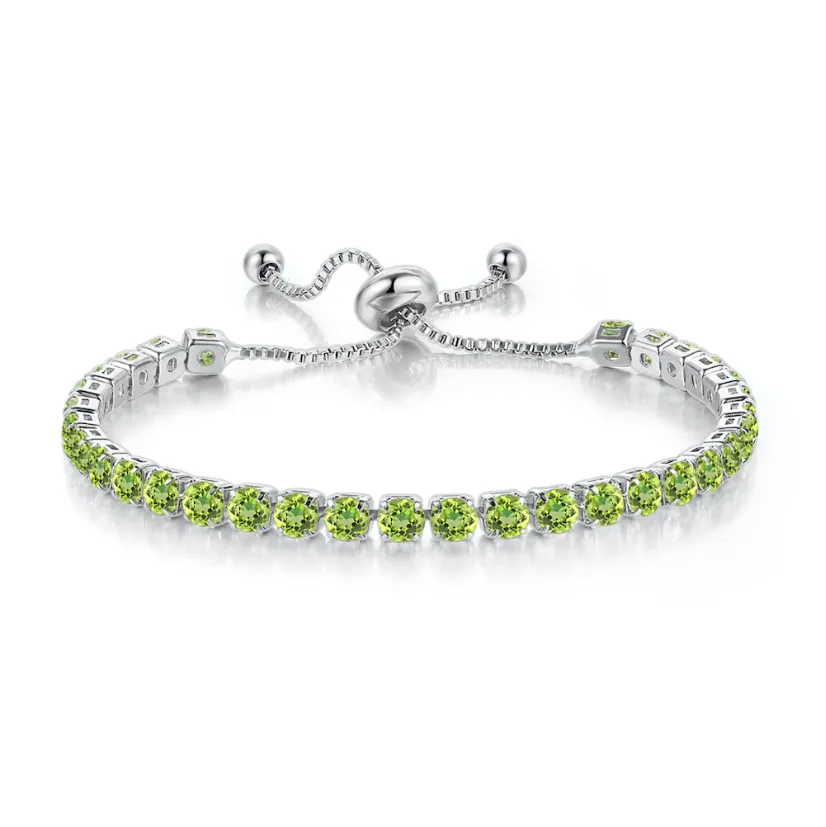 10k White Gold 7 Cttw Created Peridot Round Adjustable Tennis Plated Bracelet