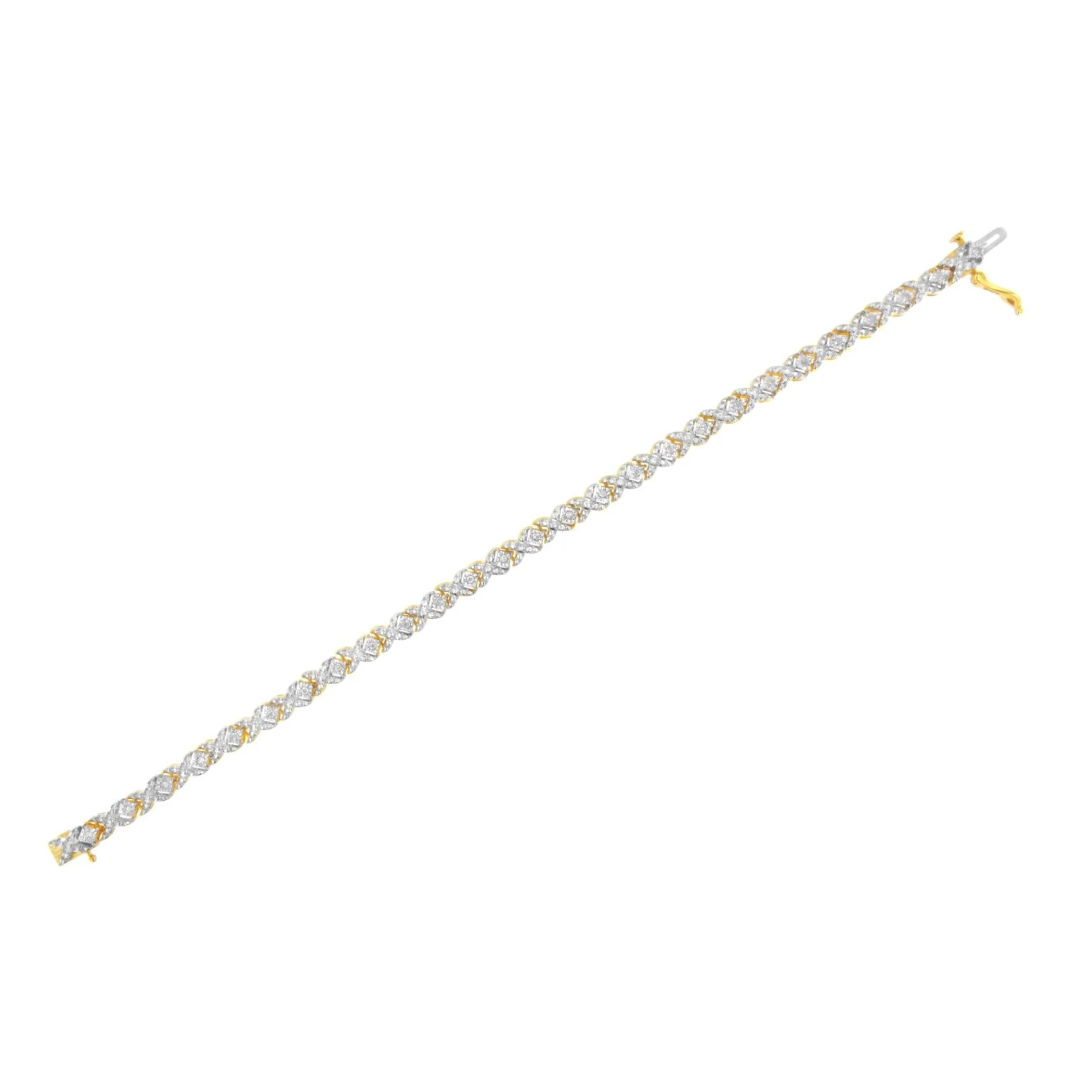 10K Yellow Gold Plated .925 Sterling Silver 1/4 cttw Diamond Alternating "X" and Bezel Link Bracelet (I-J Color, I2-I3 Clarity) - Size 7.25 "