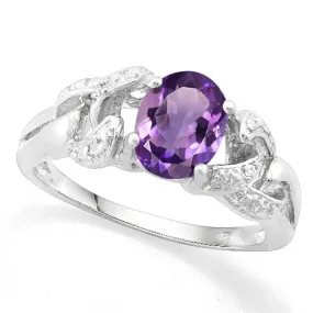 1.12 CT AMETHYST & DIAMOND 925 STERLING SILVER RING
