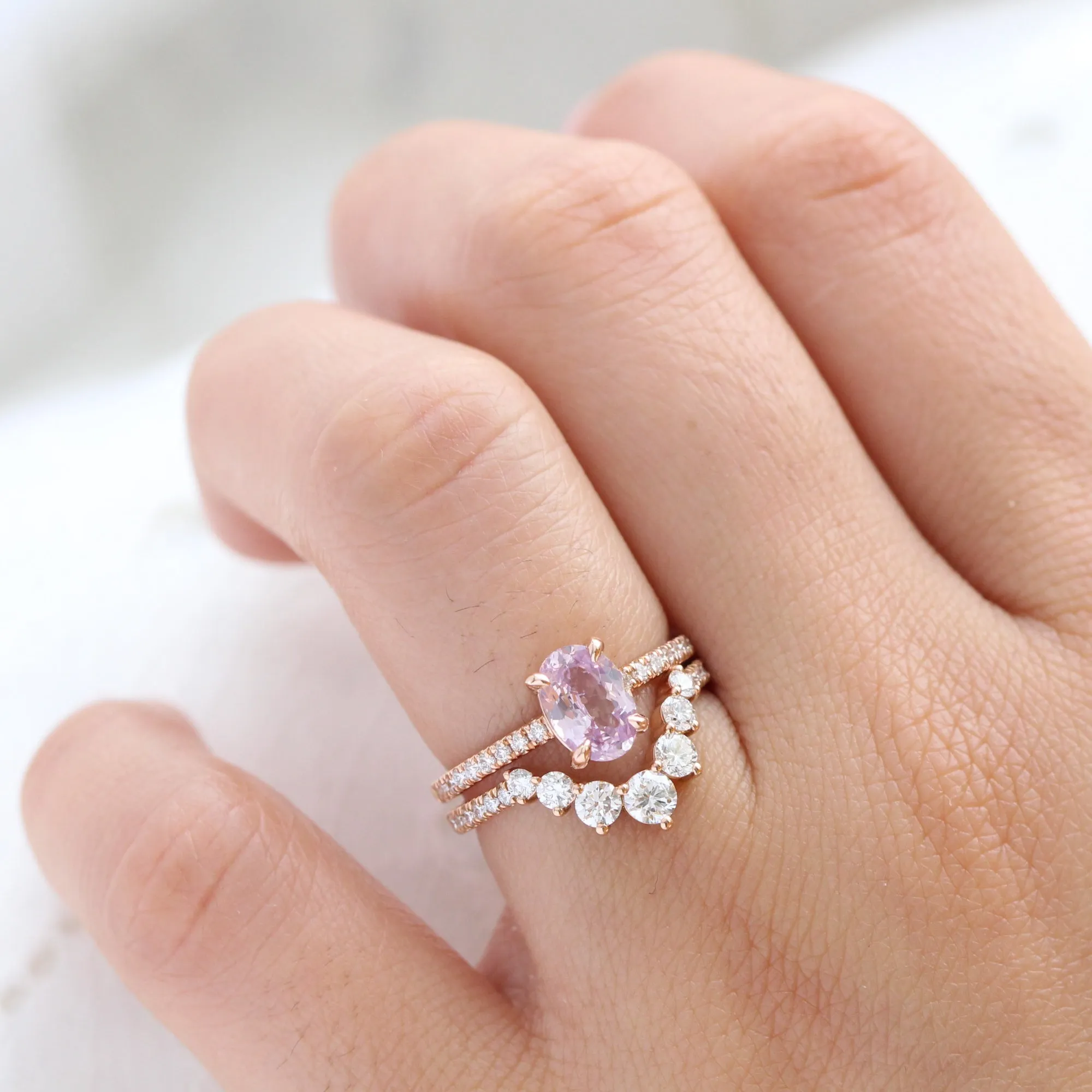 1.42 Ct Oval Lavender Sapphire Diamond Ring in 14k Rose Gold Low Profile Ring, Size 6.25