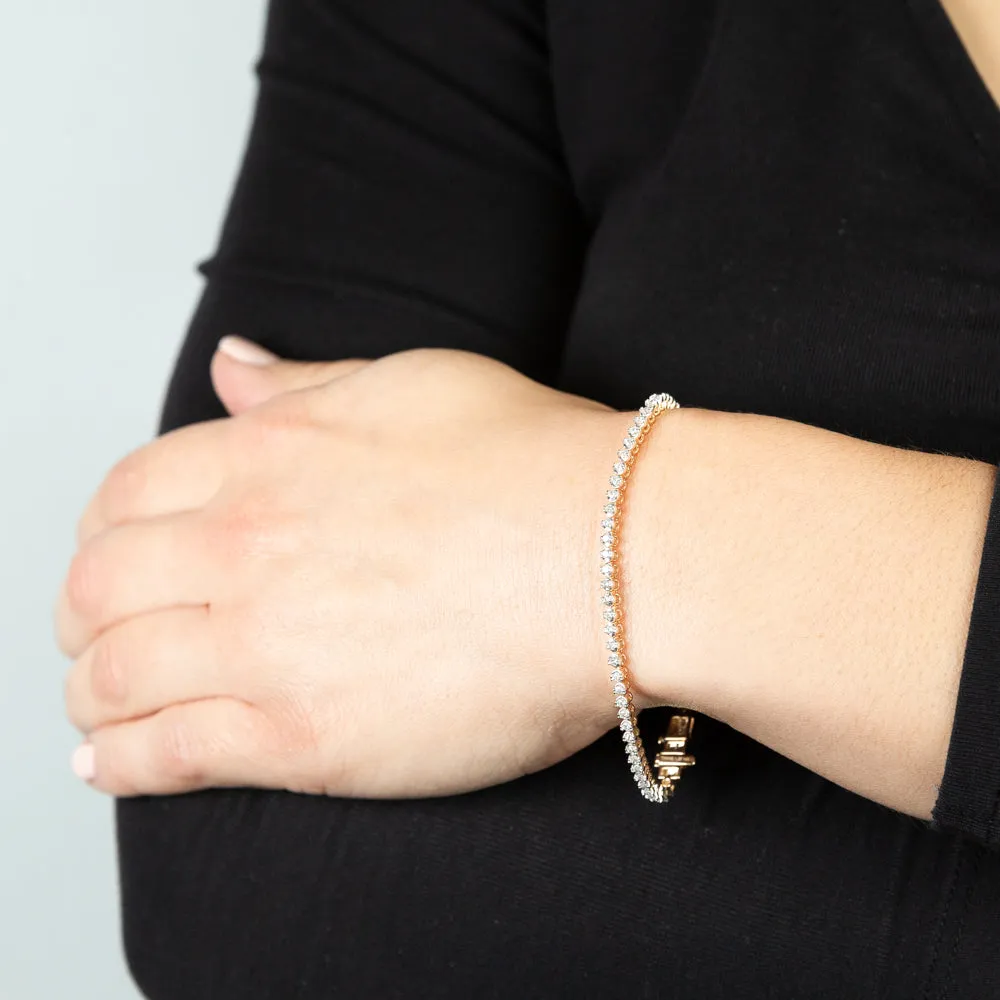 14ct Yellow Gold 1.2 Carats Diamond Tennis Bracelet With 70 Brilliant Diamonds 18cm