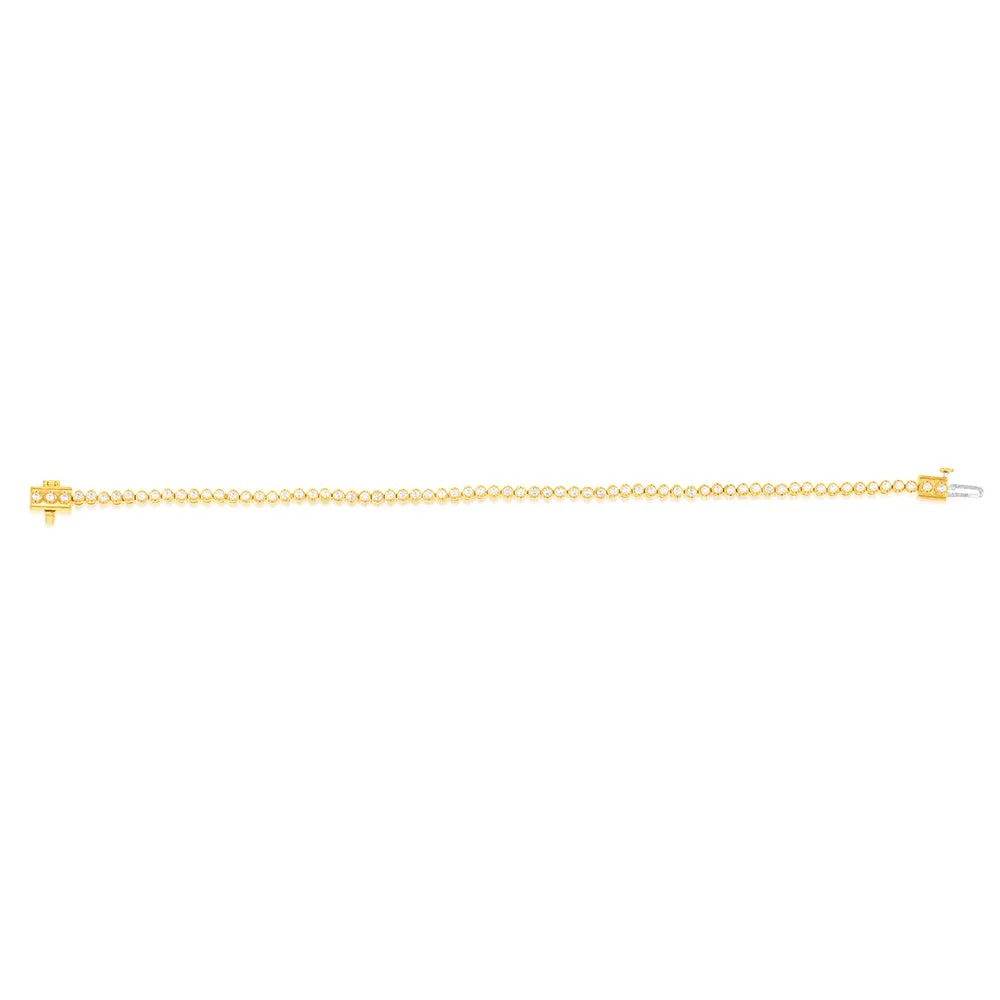 14ct Yellow Gold 1.2 Carats Diamond Tennis Bracelet With 70 Brilliant Diamonds 18cm