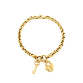 14k Gold x 4mm Rolo Link "Lock & Key" Bracelet