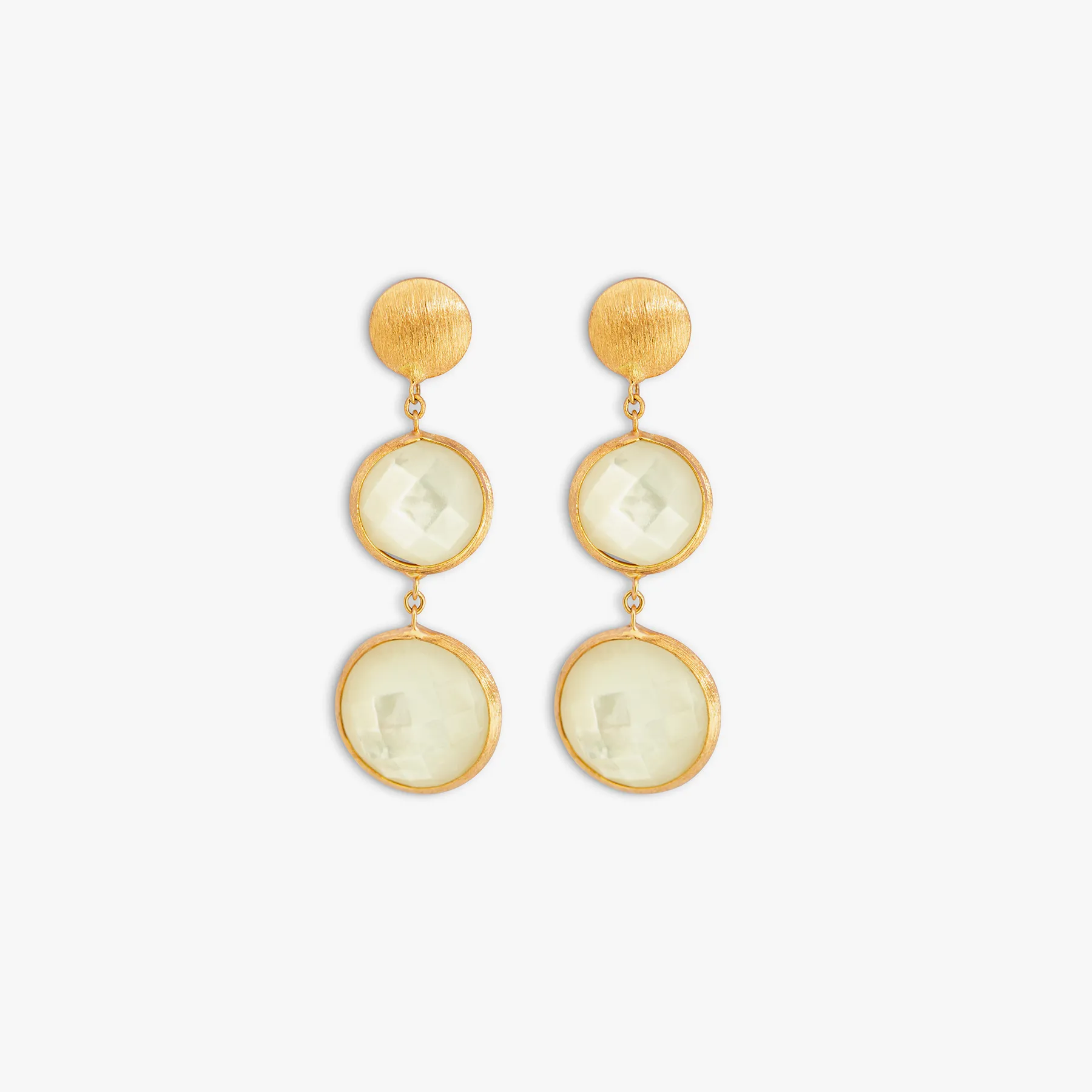 14K satin rose gold Kensington double drop earrings with white mother of pearl