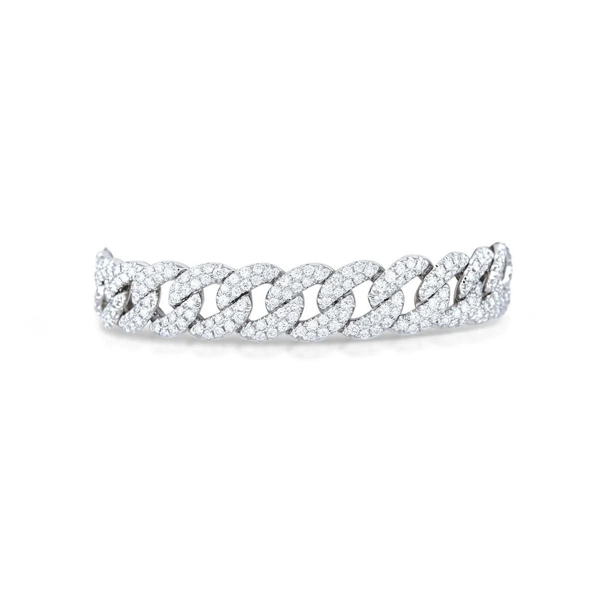 14K White Gold Diamond Pave Cuban Link Bracelet