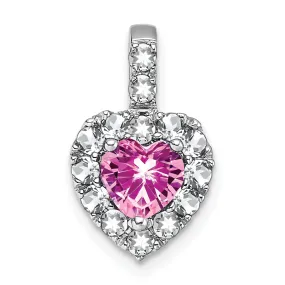 14k White Gold Pink Sapphire/White Topaz Halo Heart Pendant