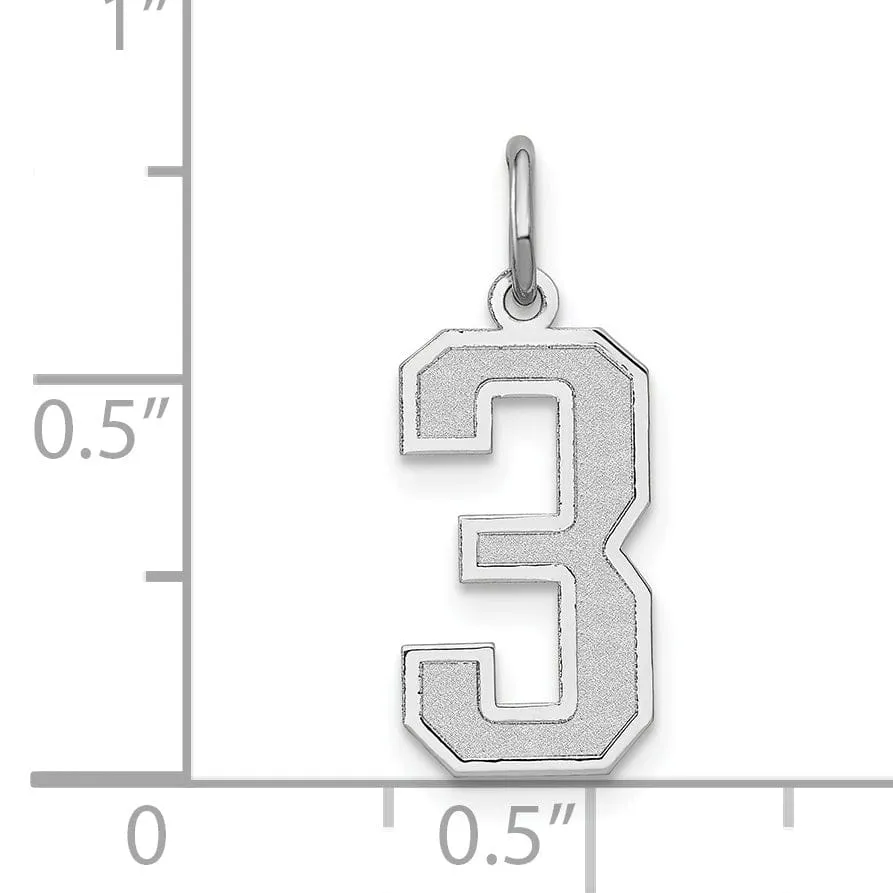 14k White Gold Satin Brush Finish Medium Size Number 3 Charm Pendant