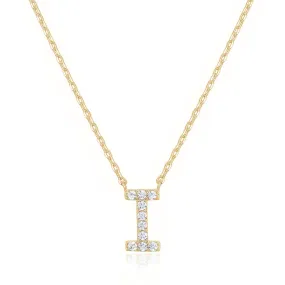 14k Yellow Gold Created White Sapphire Initial I Letter Pendant Necklace Plated