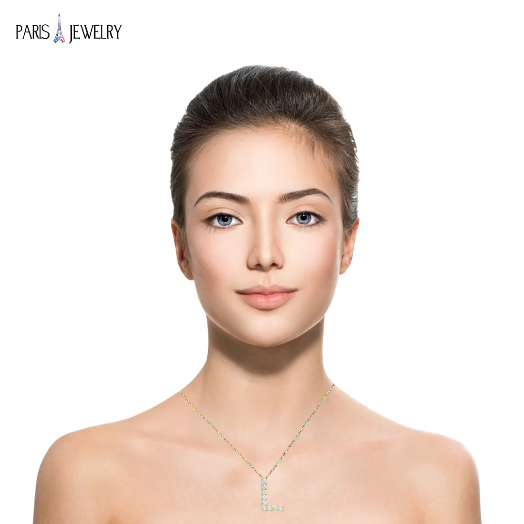 14k Yellow Gold Created White Sapphire Initial L Letter Pendant Necklace Plated
