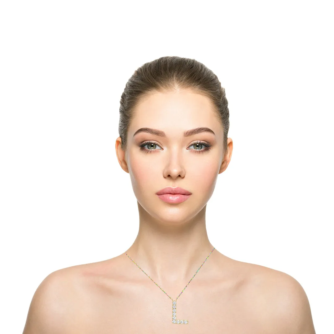 14k Yellow Gold Created White Sapphire Initial L Letter Pendant Necklace Plated