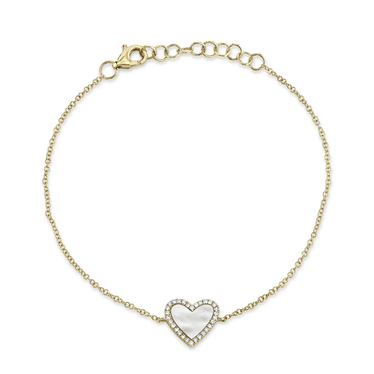 14K Yellow Gold Diamond & Mother of Pearl Heart Bracelet