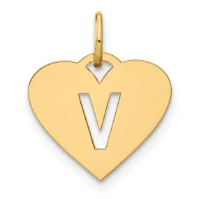 14k Yellow Gold Heart Cut-Out Letter V Initial Pendant