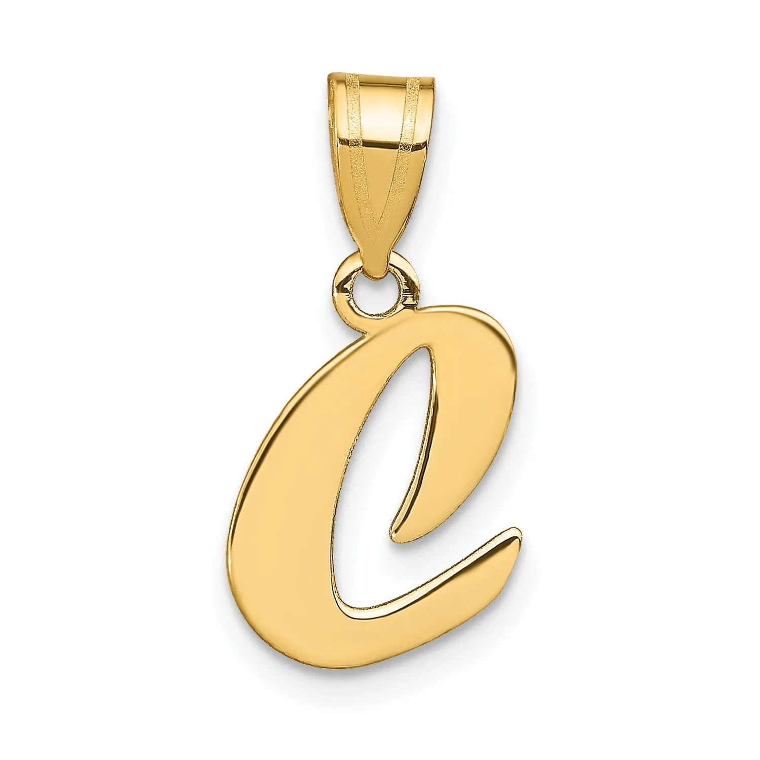 14k Yellow Gold Polished Finish Script Design Letter C Initial Pendant