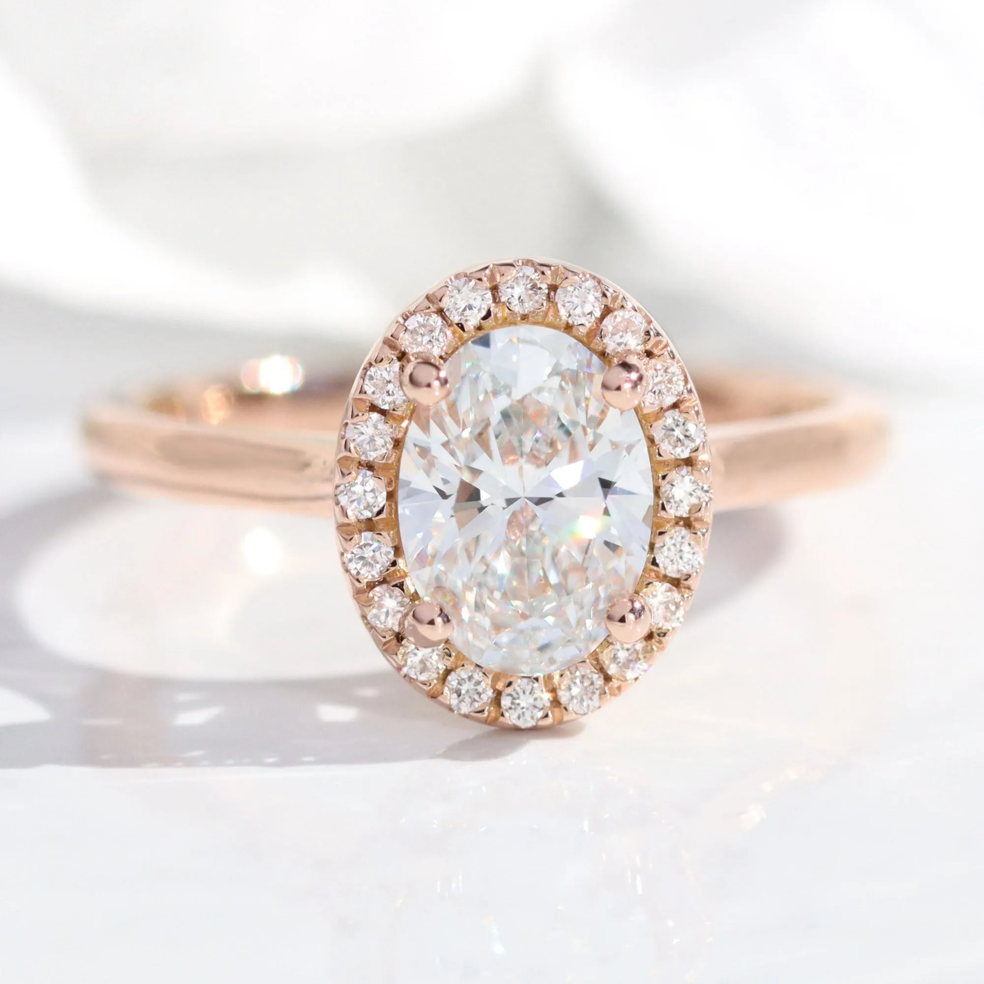 1.71 Ct Oval Halo Diamond Ring Set w/ Lab Diamond and Crown Wedding Band