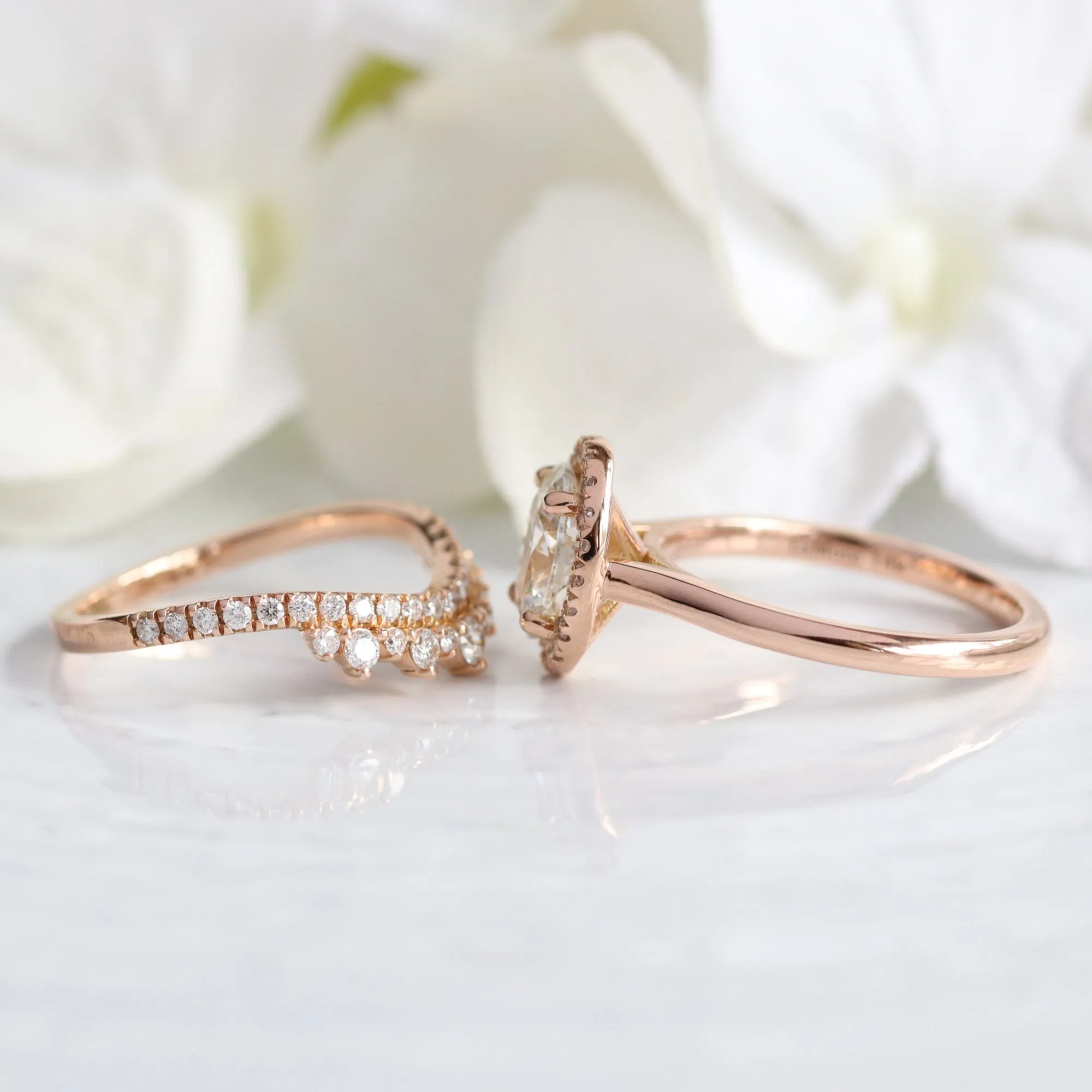 1.71 Ct Oval Halo Diamond Ring Set w/ Lab Diamond and Crown Wedding Band