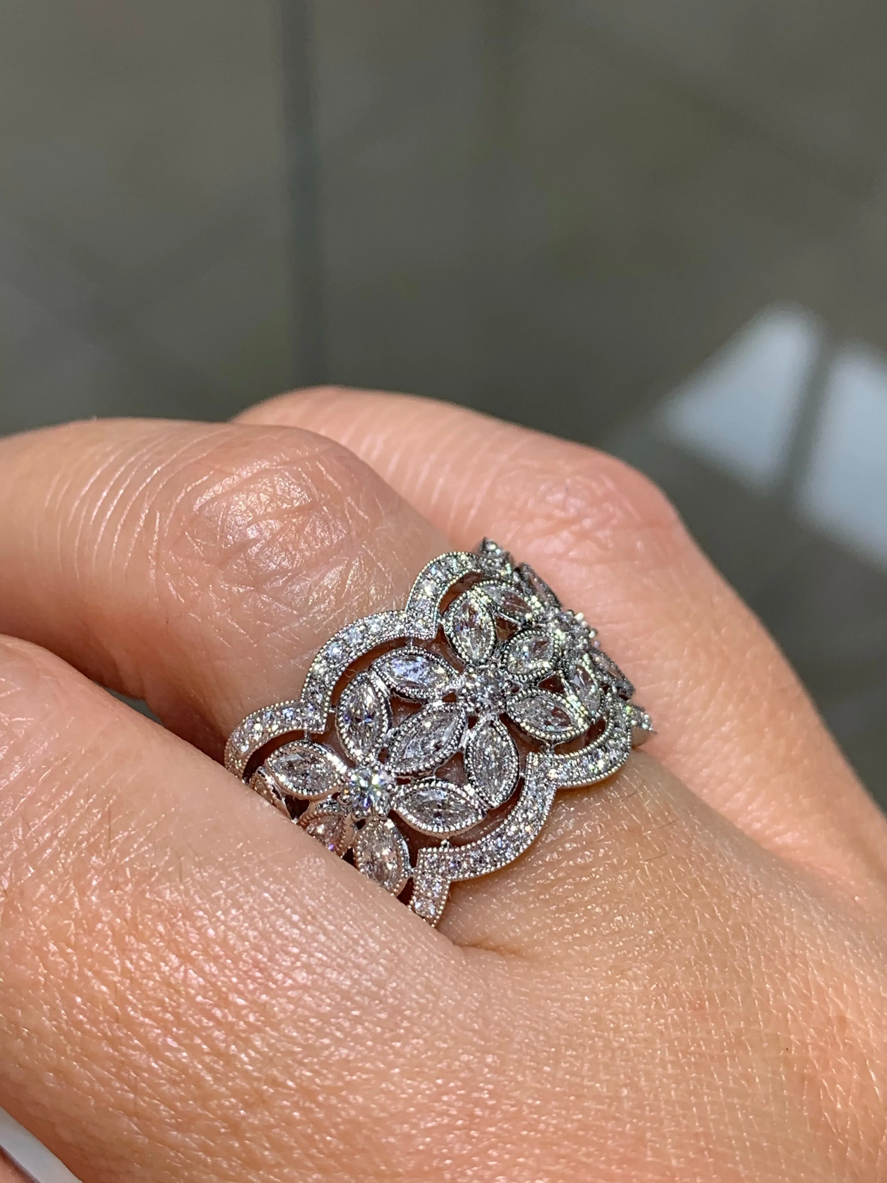 1.79ctw Diamond Antique Inspired Filigree Wide Ring