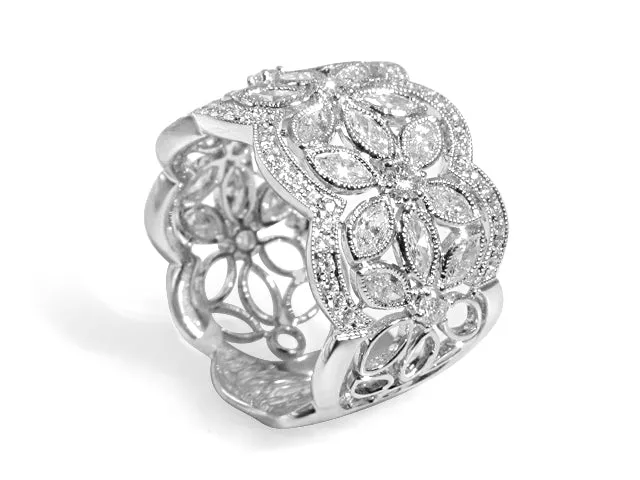 1.79ctw Diamond Antique Inspired Filigree Wide Ring