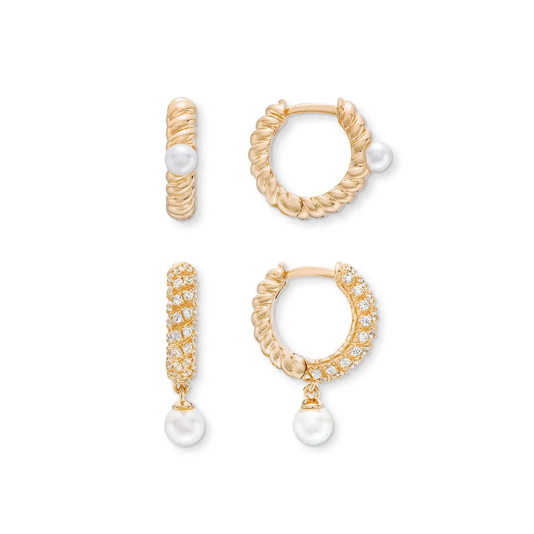 18k Gold Plated Huggie Set with Pearl