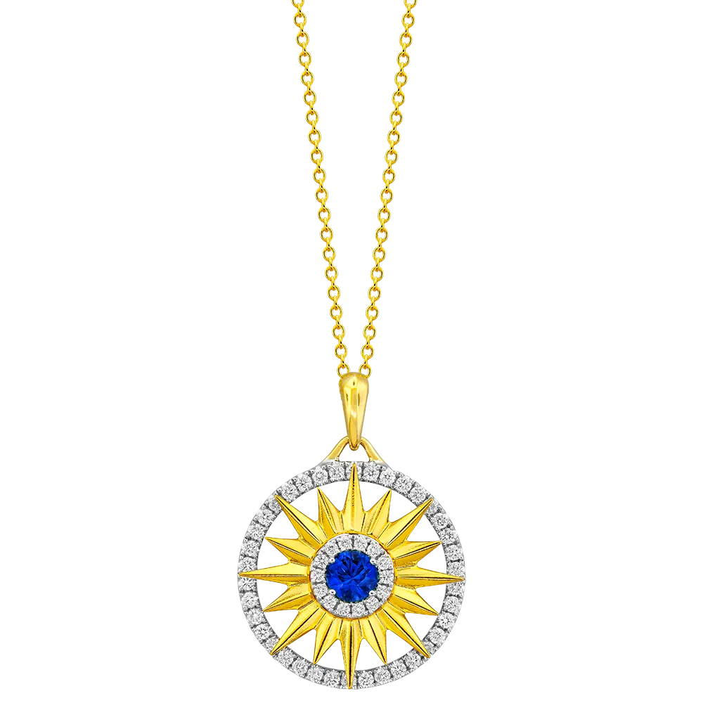 18K Yellow & White Blue Sapphire and Natural Diamond 17 inch Necklace