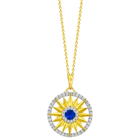 18K Yellow & White Blue Sapphire and Natural Diamond 17 inch Necklace
