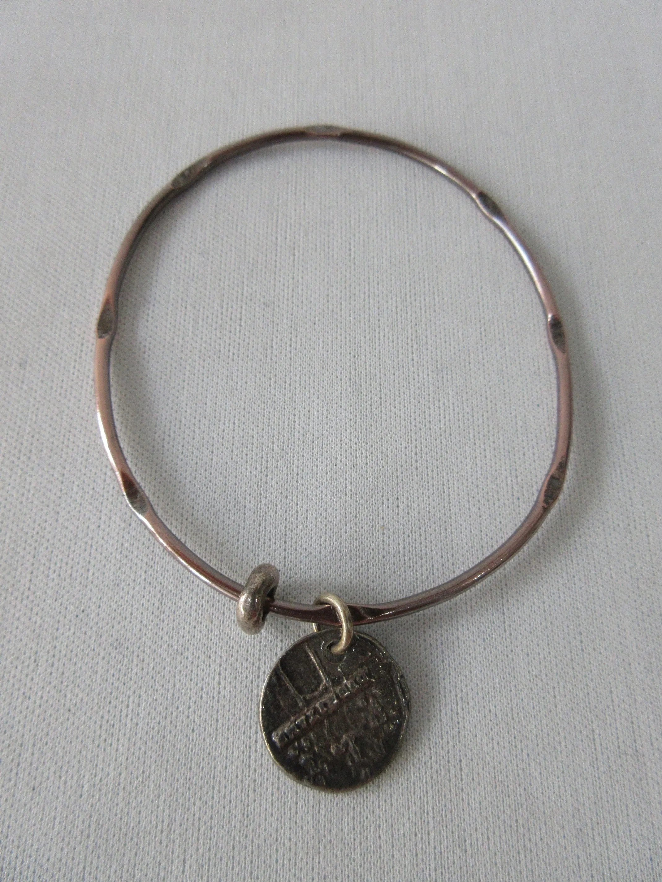 20A45 -Karyn Chopik Dented Silver Bracelet with Attached Coin Ring