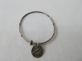 20A45 -Karyn Chopik Dented Silver Bracelet with Attached Coin Ring