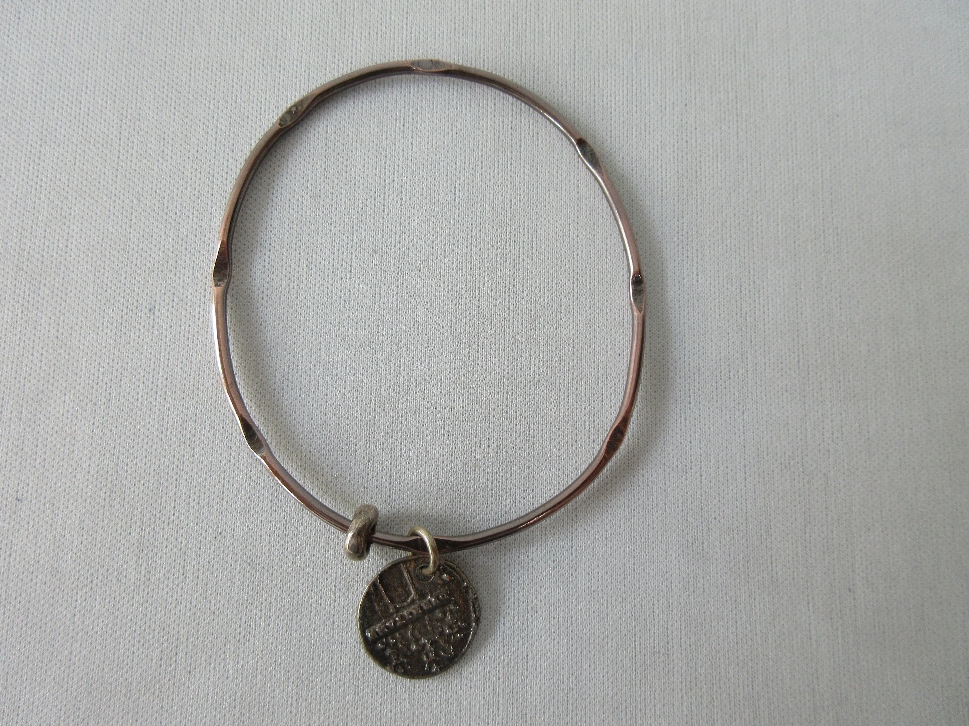 20A45 -Karyn Chopik Dented Silver Bracelet with Attached Coin Ring