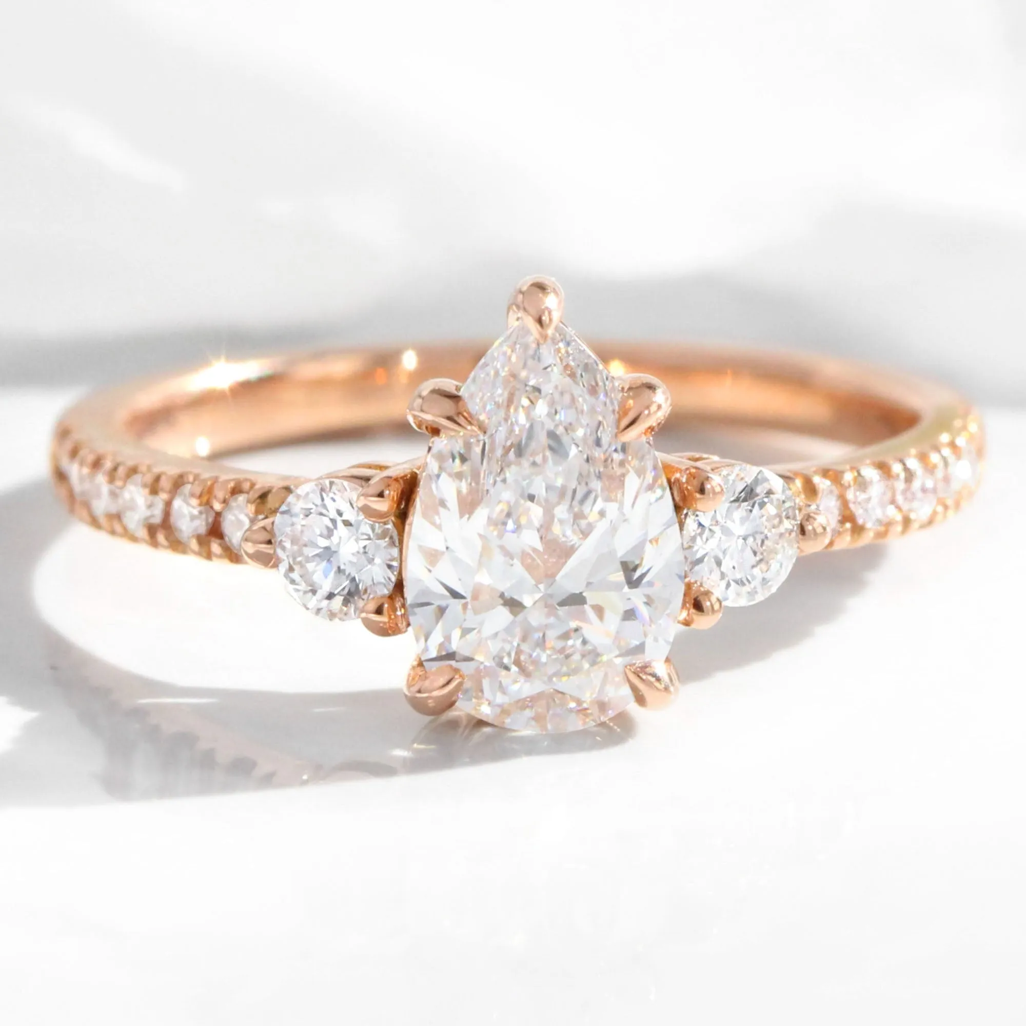 2.21 Ct. Pear Lab Diamond 3 Stone Ring Set w/ Large 7 Wedding Band in Forever Setting