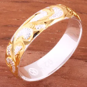 4mm Hawaiian Queen Scroll Two Tone Yellow Gold Plated Smooth Edge Toe Ring