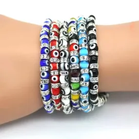6mm Glass Beaded Alloy Diamond Beaded Elastic Bracelet for Women