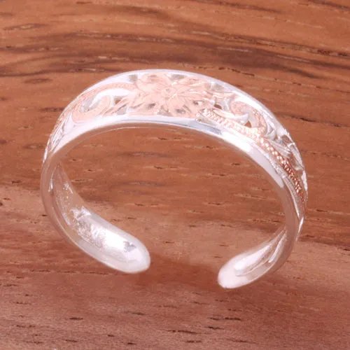 6mm Hawaiian Scroll Two Tone Pink Gold Plated See Through Toe Ring