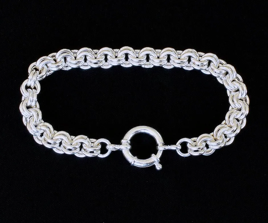 8.2mm Sterling Silver Two-By-Two Link Bracelet with 16mm Sterling Silver Spring Ring Clasp