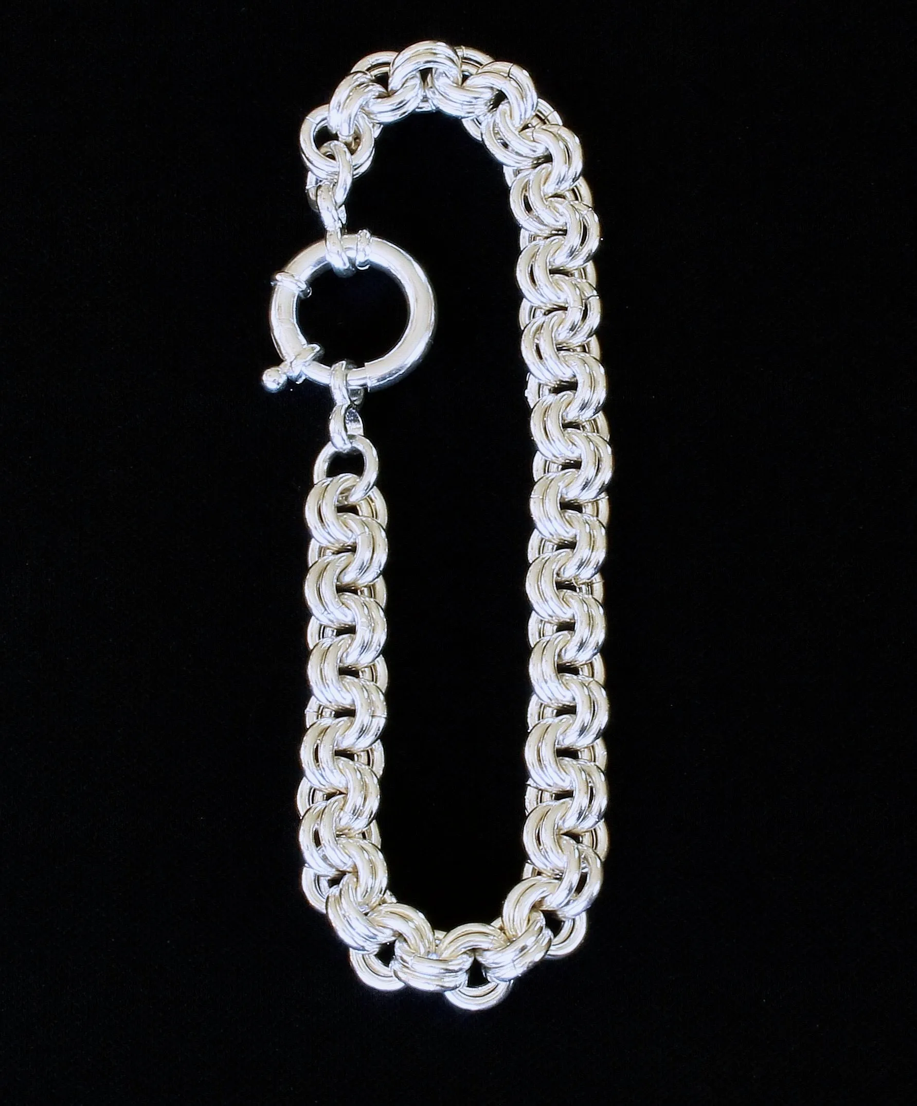 8.2mm Sterling Silver Two-By-Two Link Bracelet with 16mm Sterling Silver Spring Ring Clasp