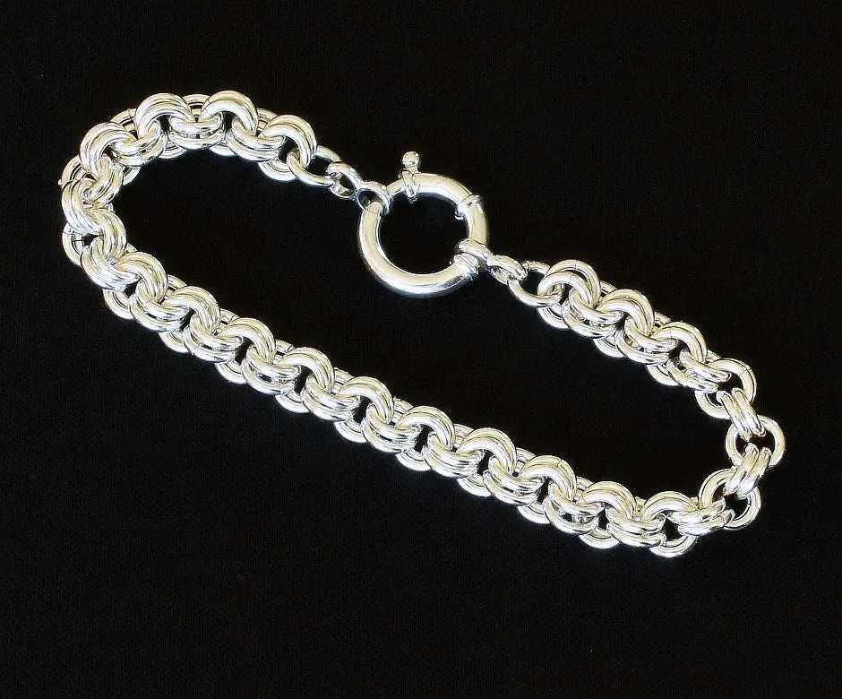 8.2mm Sterling Silver Two-By-Two Link Bracelet with 16mm Sterling Silver Spring Ring Clasp