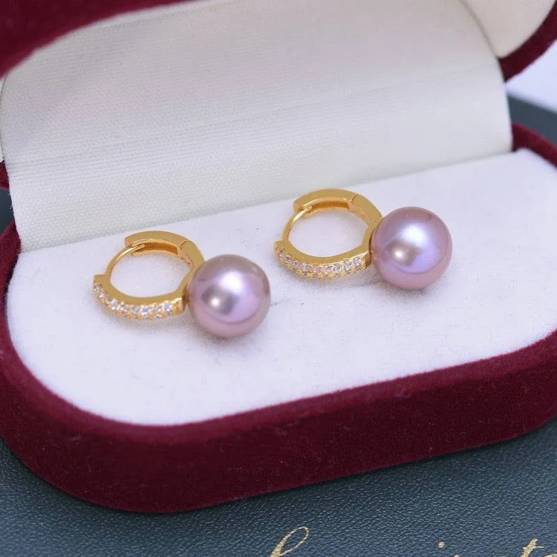 9-10mm Purple Freshwater Pearl & CZ Earrings